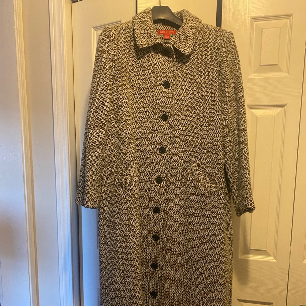 Gloria Vanderbilt Black and Cream Full Length Dress Coat